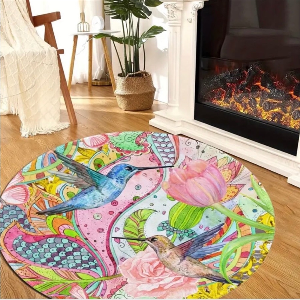 Beautiful Hummingbird 31.5” Round Rug, Small - Picture 10 of 10